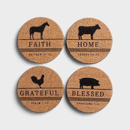 DaySpring Farm Faith - Cork & Metal Coasters - Set of 4