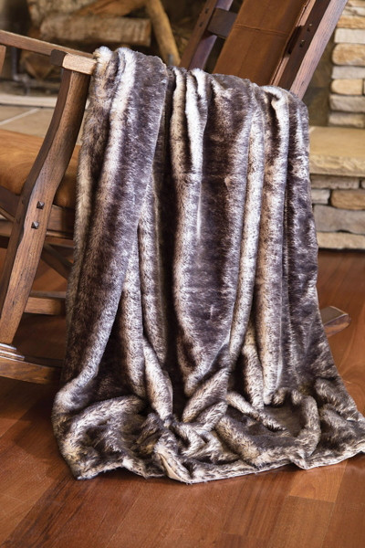 Carstens Dark Grey Fox Faux Fur Throw