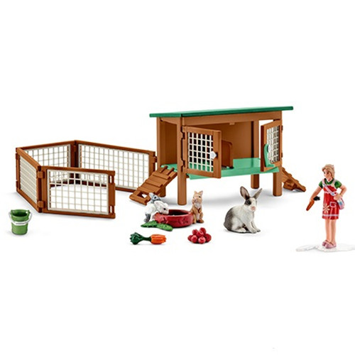 Schleich - Rabbit Hutch With Rabbits And Feed