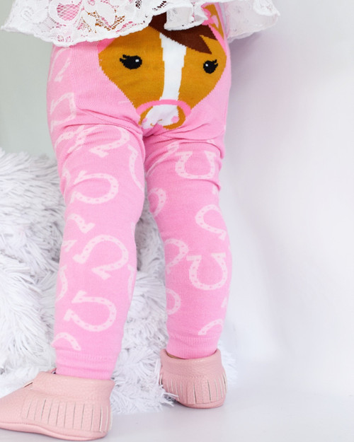 Doodle Pants Girls Pink Horse Cotton Leggings - Back