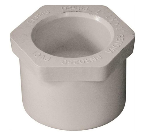 Orgill - Genova 300 Solvent Weld Pipe Reducing Bushing - 1-1/2 X 1 In, Spigot X Slip, PVC, White