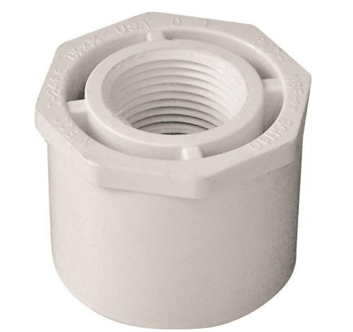Orgill - Genova 300 Solvent Weld Pipe Reducing Bushing - 1-1/2 X 3/4 In, Spigot X FIP, PVC, White