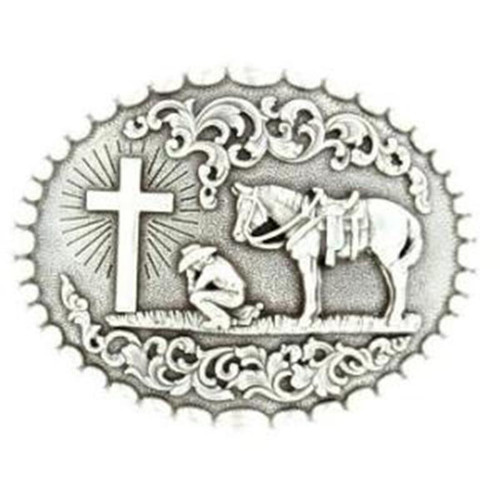 M&F - Oval Antique Cowboy Prayer Belt Buckle - Silver