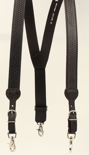 M&F Mens Leather Suspenders Black