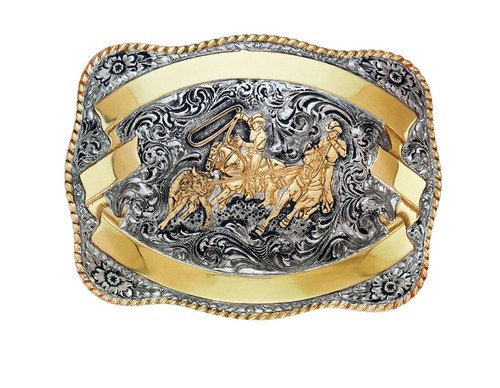 M&F Crumrine Gold & Silver Team Roper Antique Buckle