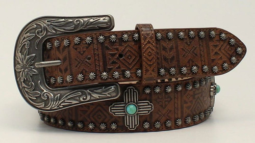 Angle Ranch Womens Aztec With Cross Conchos Belt