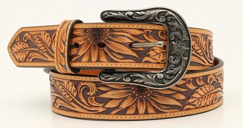 Nocona Womens Tan Sunflower Embossed Belt