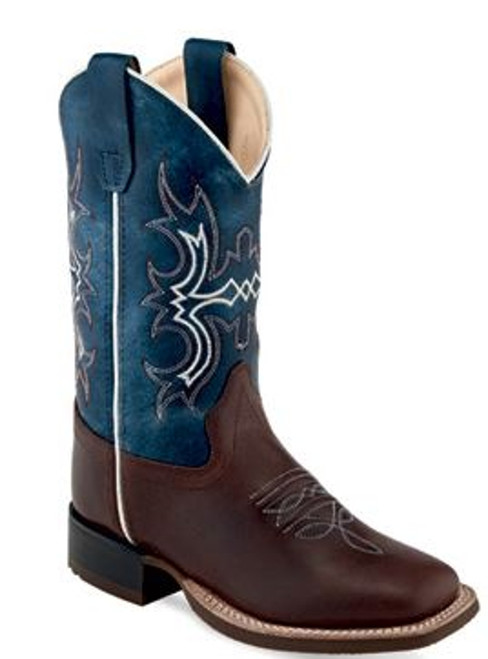 Old West Boys Blue Wipe Out Broad Square Toe Boots