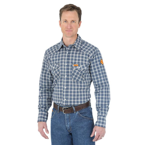 Wrangler- FR Flame Resistant Long Sleeve Work Shirt- Blue