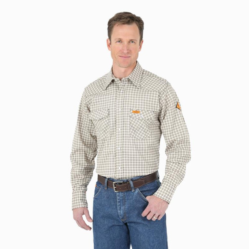Wrangler- FR Flame Resistant Long Sleeve Work Shirt- Khaki