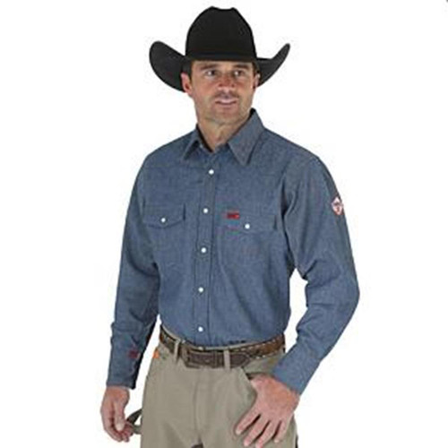 Wrangler - Flame Resistant Long Sleeve Work Shirt - Denim