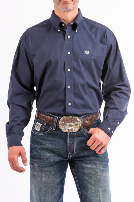 Cinch Mens Classic Solid Navy Button Down Western Shirt