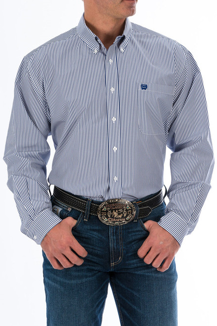 Cinch Mens Royal Blue Stripe Long Sleeve Western Shirt