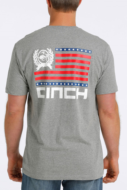 Cinch Mens Heather Grey With Flag Logo Short Sleeve T-Shirt