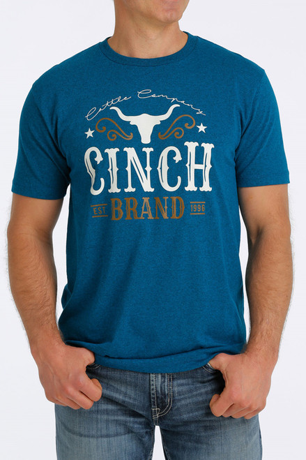 Cinch Mens Teal Cattle Company Short Sleeve T-Shirt
