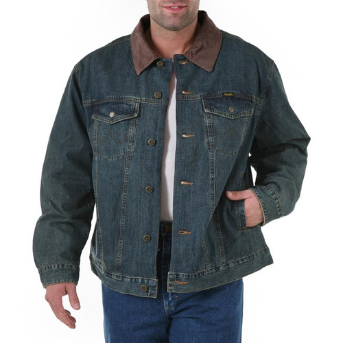 Wrangler - Men's Rugged Wear Flannel Lined Denim Jacket - Antique Blue