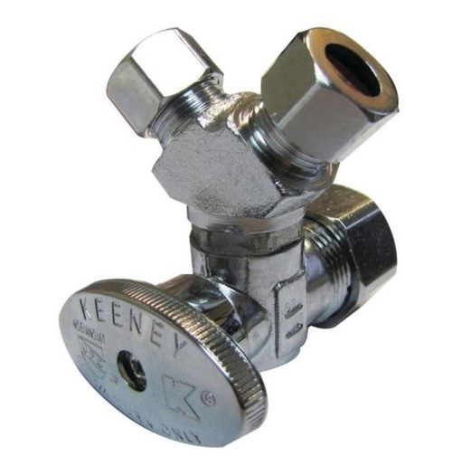 Plumb Pak 3-Way Quarter Turn Stop Valve, 5/8 X 3/8 X 3/8 In, Compression X Compression X Compression