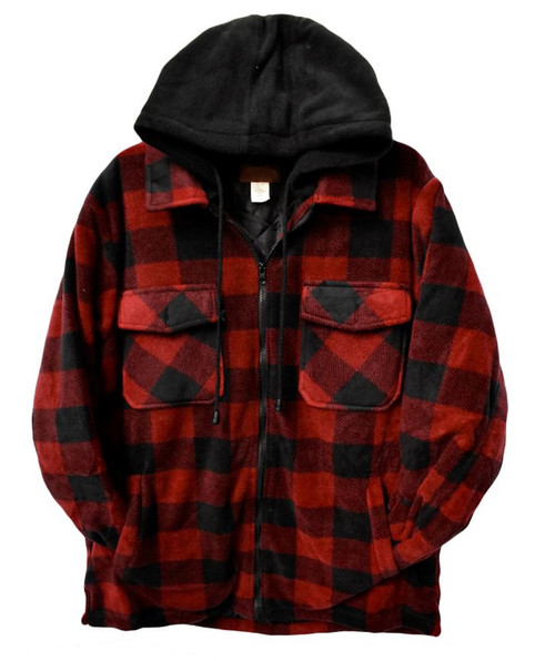 RCountry Mens Buffalo Plaid Flannel Hooded Jacket