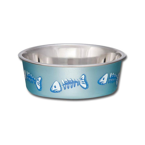 Loving Pets- Bella Cat Bowl Designer Fish Metallic Ocean- Blue