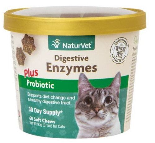 NaturVet Digestive Enzymes Plus Probiotics for Cats - 60 soft Ch