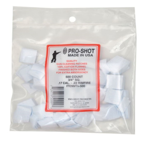 Pro-Shot Products Cotton Flannel Patches .17-.22 Rimfire .75 Inch Square - 500 Per Bag
