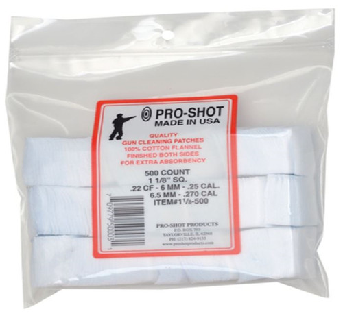 Pro-Shot Cotton Flannel Patches .22-.270 Caliber - 1.125 Inch Square - 500 Per Bag