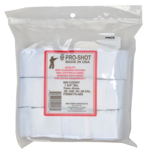 Pro-Shot Cotton Flannel Patches 7mm-.38/6mm Benchrest 1.75 Inch Square - 500 Per Bag