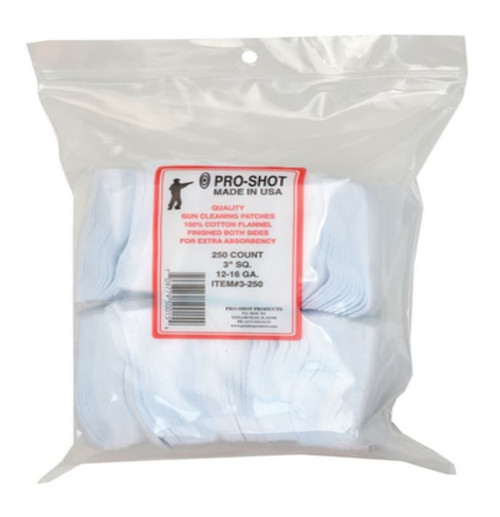 Pro-Shot Products Cotton Flannel Patches 12-16 Gauge 3 Inch Square - 250 Per Bag
