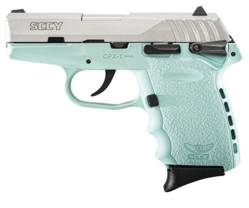 SCCY CPX-1 Manual Safety 9mm Caliber - 3.1 Inch Barrel - Natural Satin Stainless Slide Finish - Blue Frame
