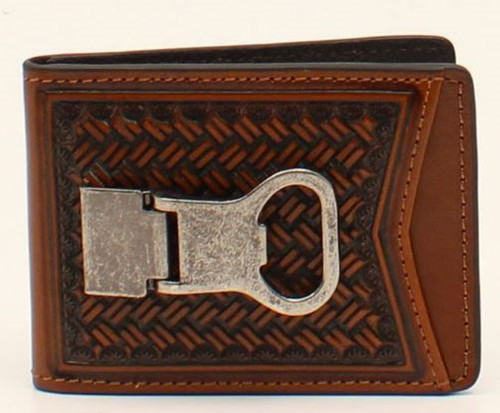 3D Men's Floral Tooled Beaded Inlay Bifold Wallet