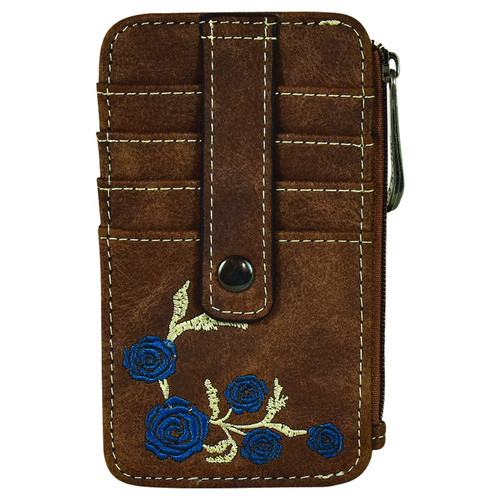 Justin Blue and Cream Embroidered Flowers Card Wallet