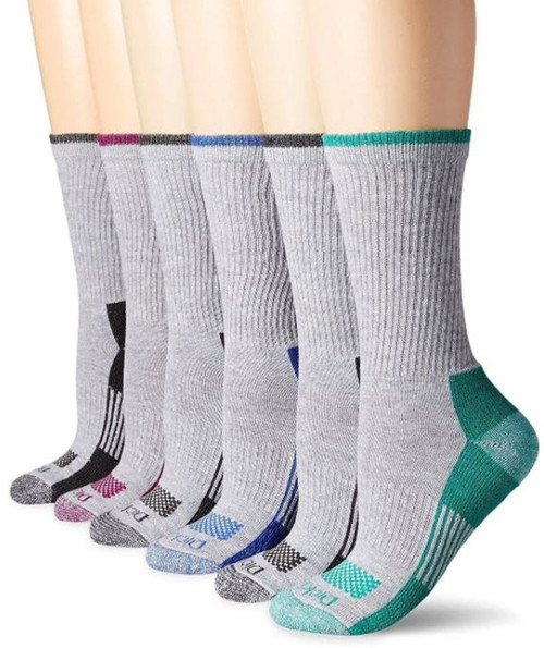 Dickies Womens Dri-Tech Light Grey Crew Socks Assorted - 6 Pack - Size 6-9