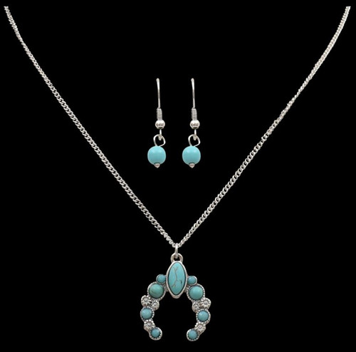 M&F Silver & Turquoise Squash Blossom Jewelry Set