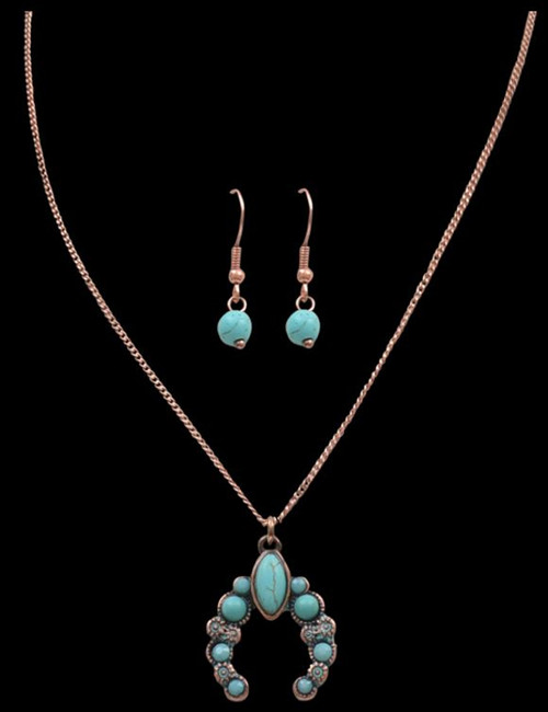 M&F Patina & Turquoise Squash Blossom Jewelry Set