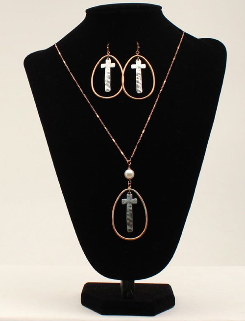 M&F Blazin Roxx Cross Necklace &  Earring Set