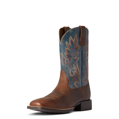 Ariat Mens Shock Shield Layton Weathered Chestnut & Rail Blue Square Toe Boots