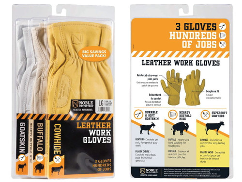 Noble Outfitters Leather Work Gloves - 3 Pack