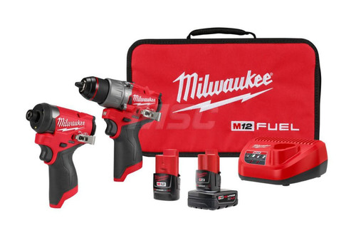 Milwaukee M12 FUEL 2 Tool Combo Kit Drill Driver and Impact Driver with Batteries Charger and Bag