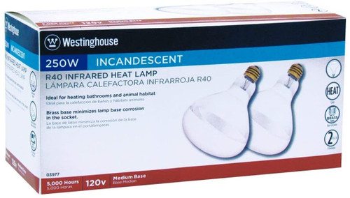 Westinghouse 250W R40 Heat Lamp Incandescent Light Bulb Medium Base- Clear 2pk