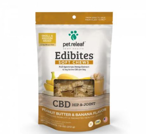 Pet Releaf CBD Peanut Butter & Banana Flavored Hip & Joint Chews for Dogs