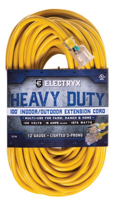 Electryx Heavy Duty Indoor/Outdoor Extension Cord 100 FT Yellow