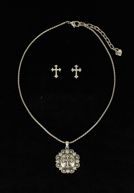 Blazin Roxx Western Concho Pendant With Cross Jewelry Set