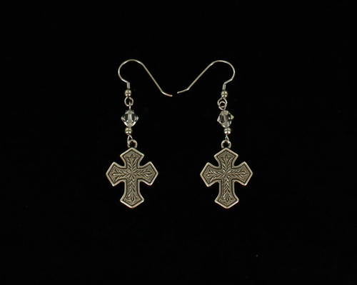 Blazin Roxx Engraved Cross Dangle Earrings
