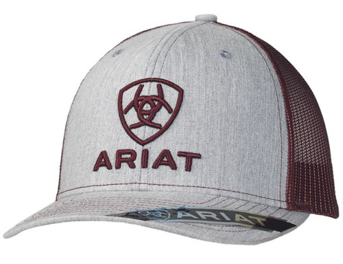 Ariat Mens Grey & Burgundy Embroidered Logo Cap