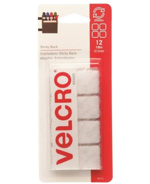 Velcro Sticky Back #90073 Square Fastener - 7/8 In L X 7/8 In W - White