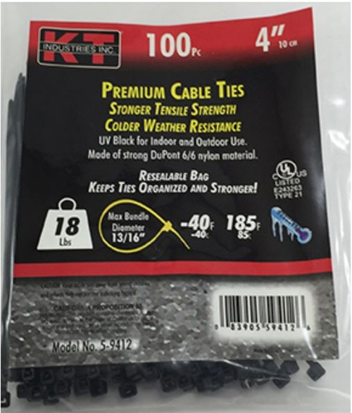 KT Industries 4" ULTRA LIGHT DUTY UV - BLACK (100 Pack)