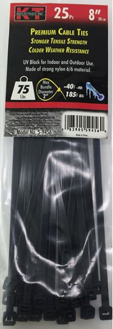 KT Industries 8" Standard Duty Cable Ties (Black) - 25 Pack