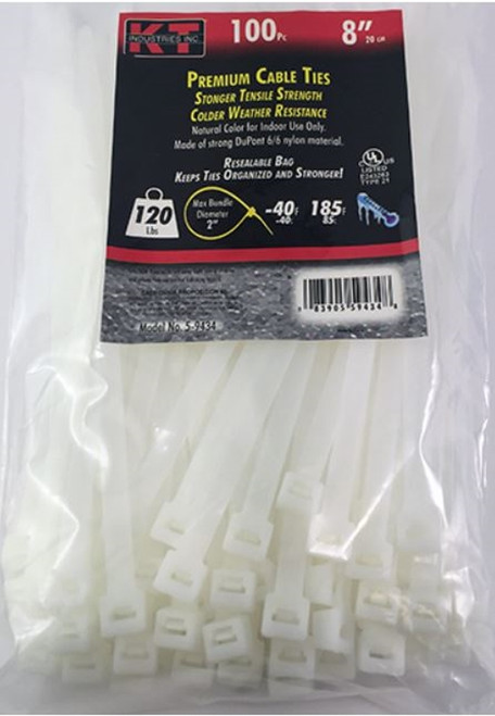 KT Industries7.9" Heavy Duty Cable Ties, Natural - (100 Pack)