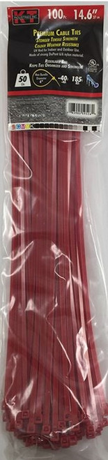 KT Industries 14.6" standard Duty Cable Ties, Red - (100 Pack)