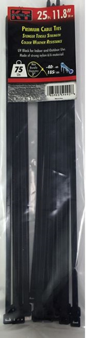 KT Industries 11.8" Standard Duty Cable Ties (Black) - 25 Pack